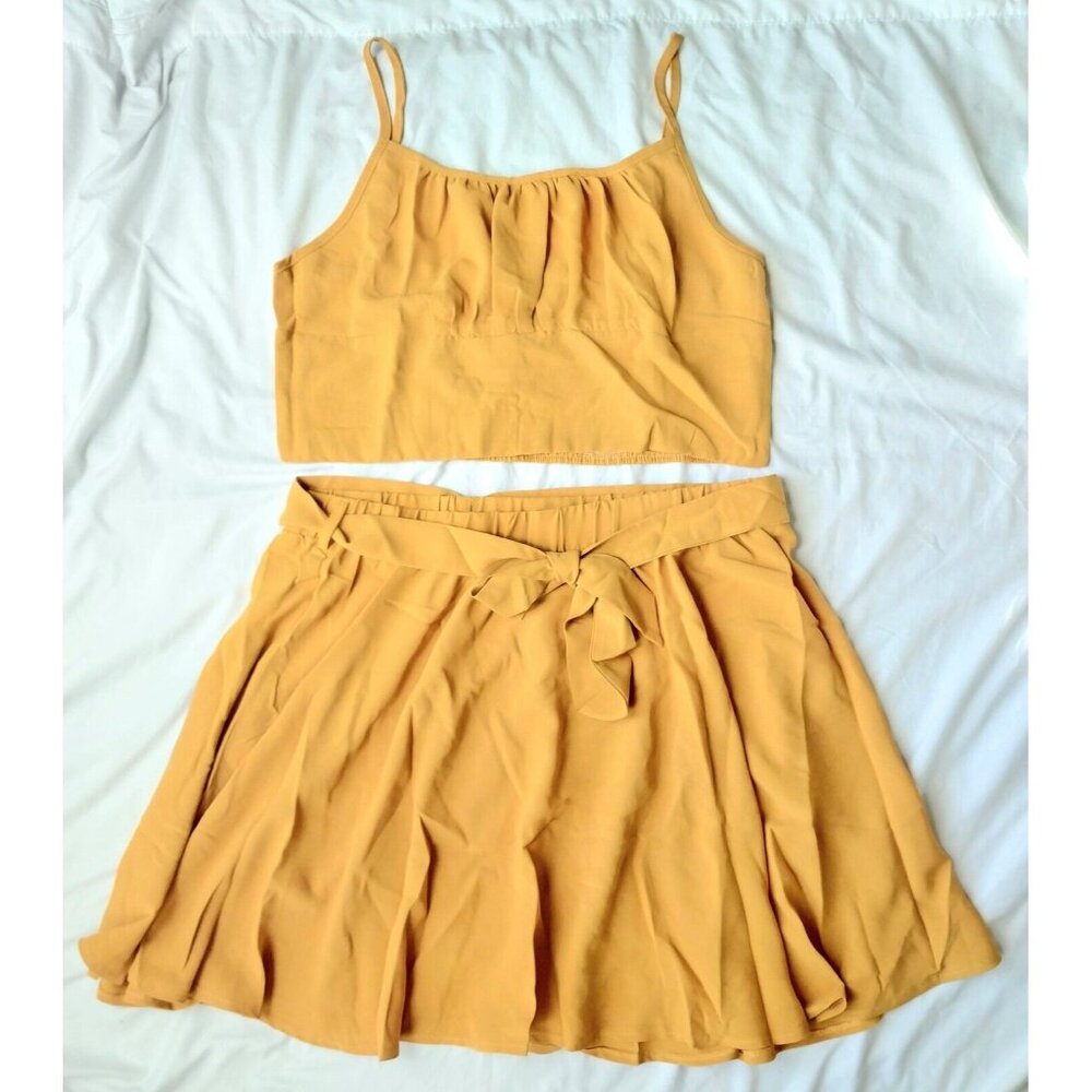 Shein Women's 2 Piece Mustard Yellow Cami Top Belted Skirt Outfit 14 XXL - Picture 2 of 6